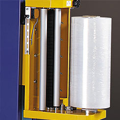 A view of the Pallet Wrapper showing the film secure bar